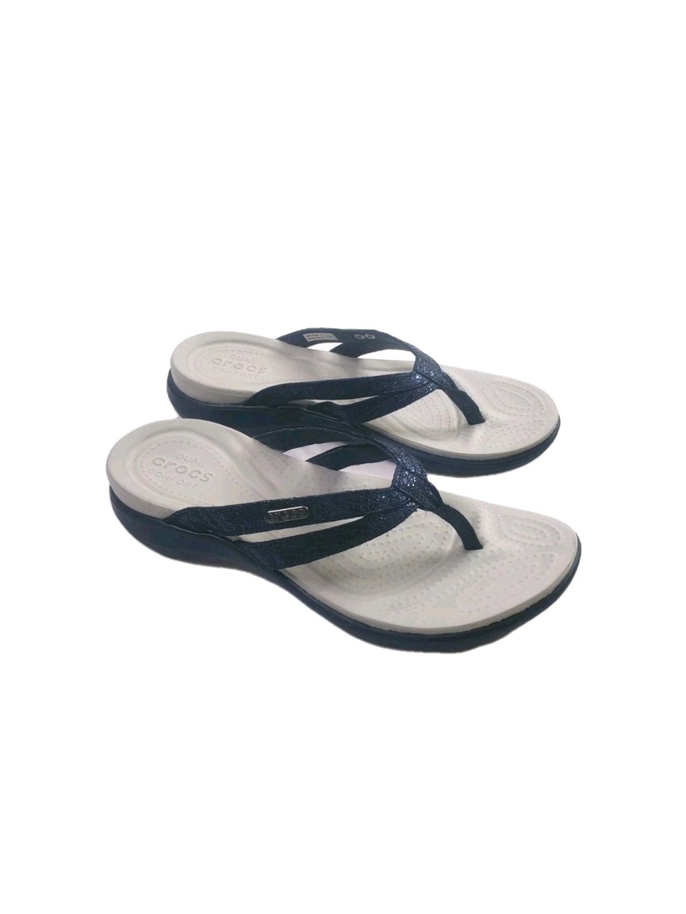 CROCS Duel Comfort Navy Strappy Thong Flip Flops Womens 7